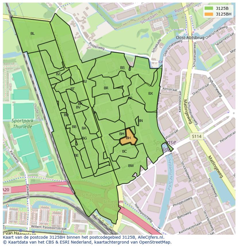 Afbeelding van het postcodegebied 3125 BH op de kaart.