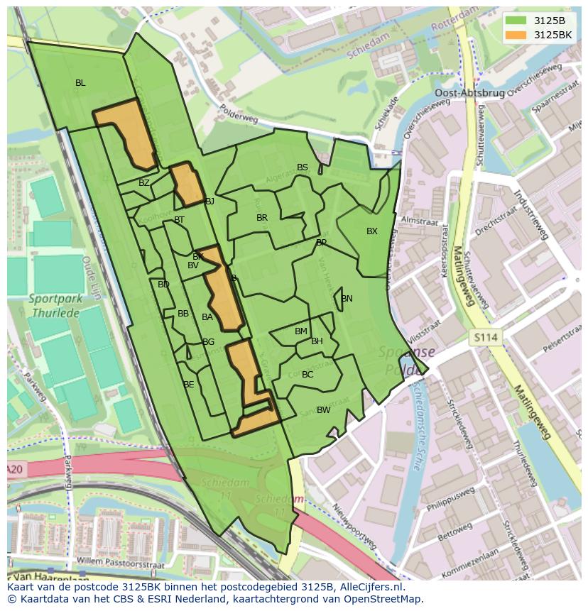 Afbeelding van het postcodegebied 3125 BK op de kaart.