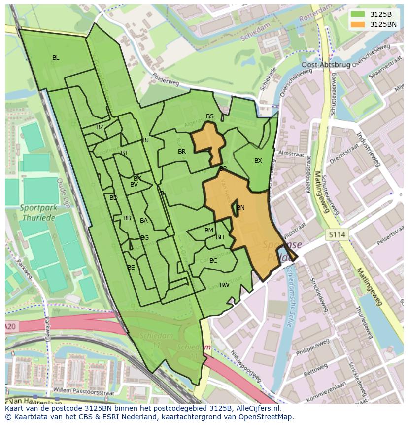 Afbeelding van het postcodegebied 3125 BN op de kaart.