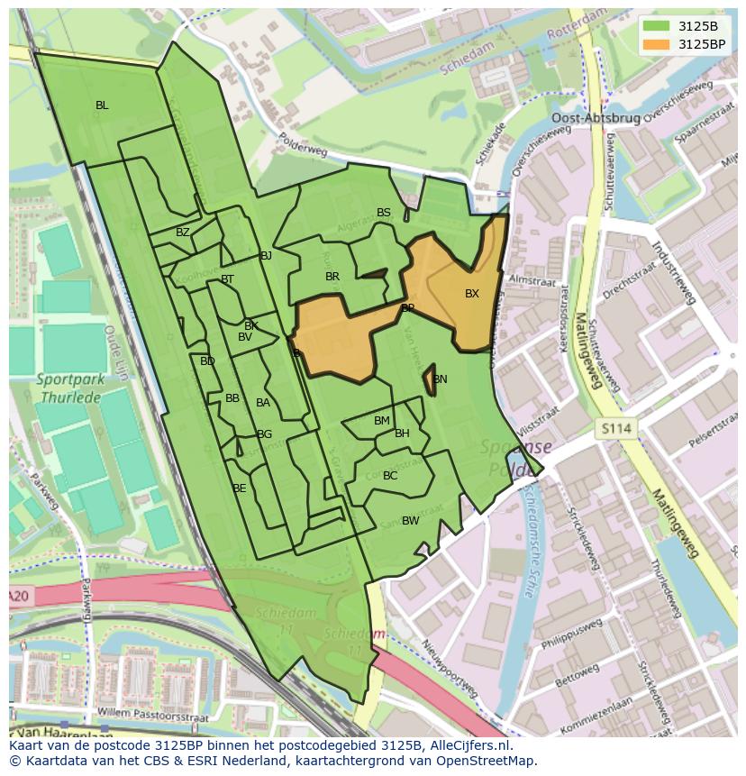Afbeelding van het postcodegebied 3125 BP op de kaart.