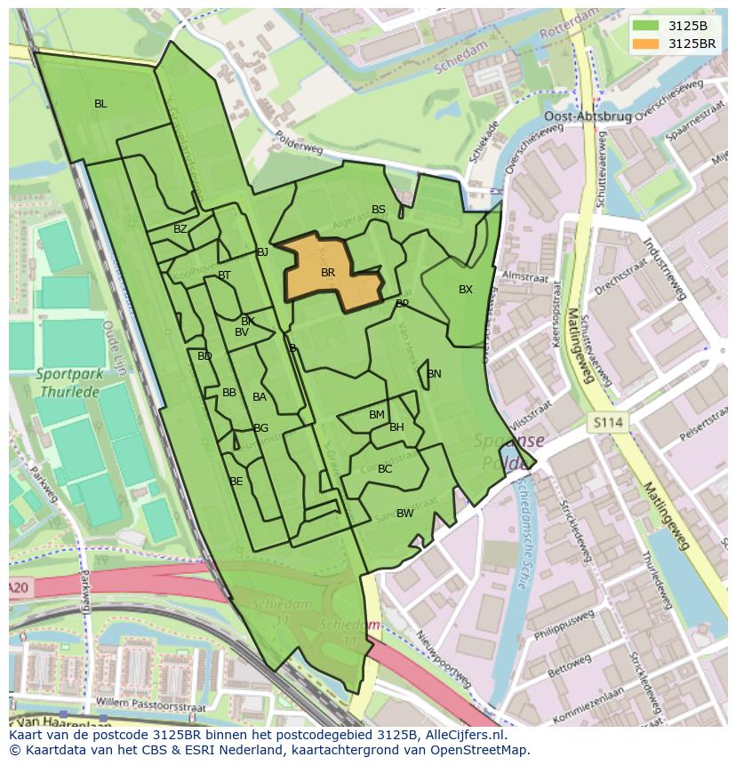 Afbeelding van het postcodegebied 3125 BR op de kaart.