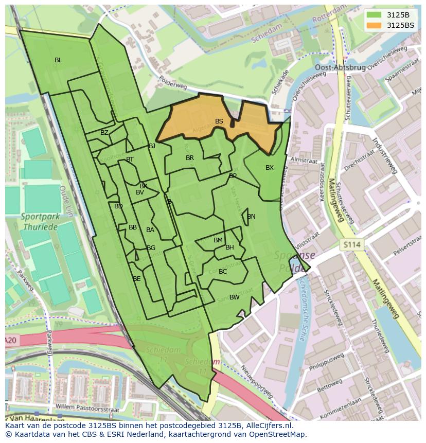 Afbeelding van het postcodegebied 3125 BS op de kaart.