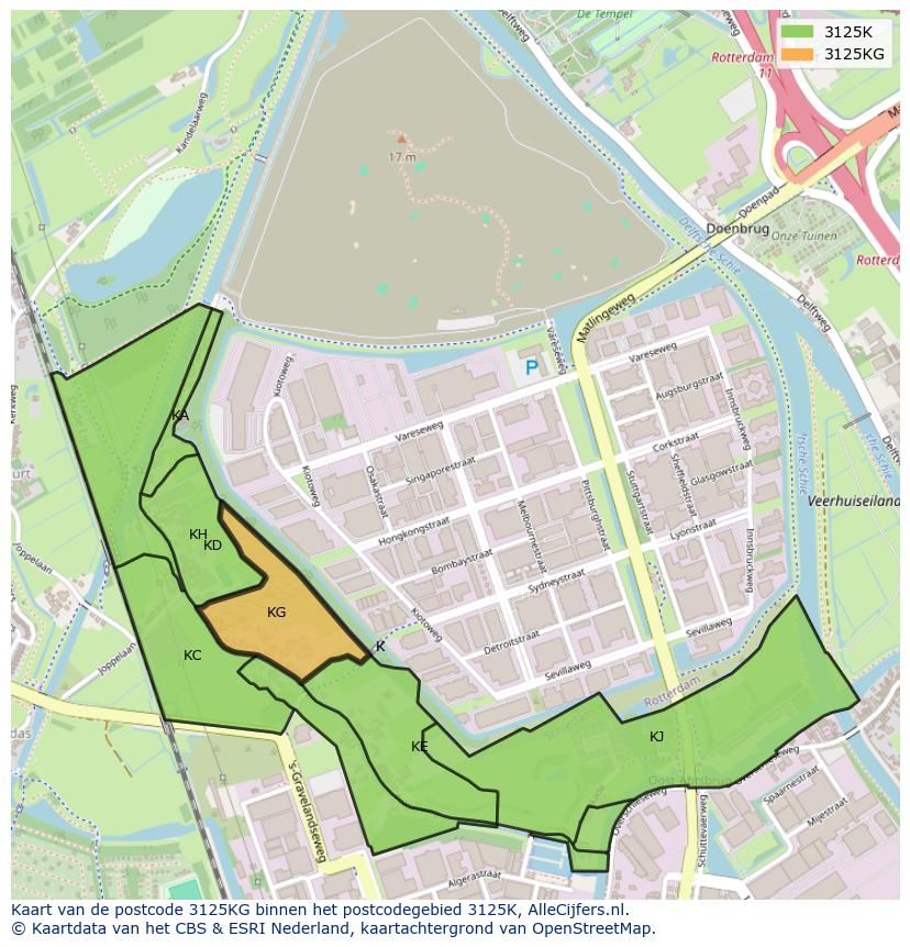 Afbeelding van het postcodegebied 3125 KG op de kaart.