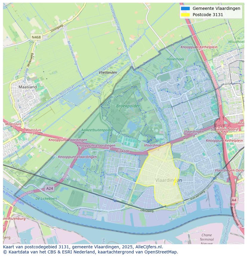 Afbeelding van het postcodegebied 3131 op de kaart.