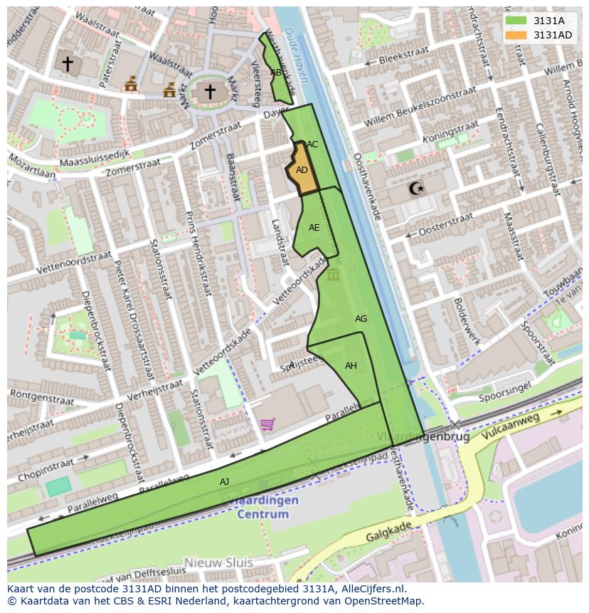 Afbeelding van het postcodegebied 3131 AD op de kaart.