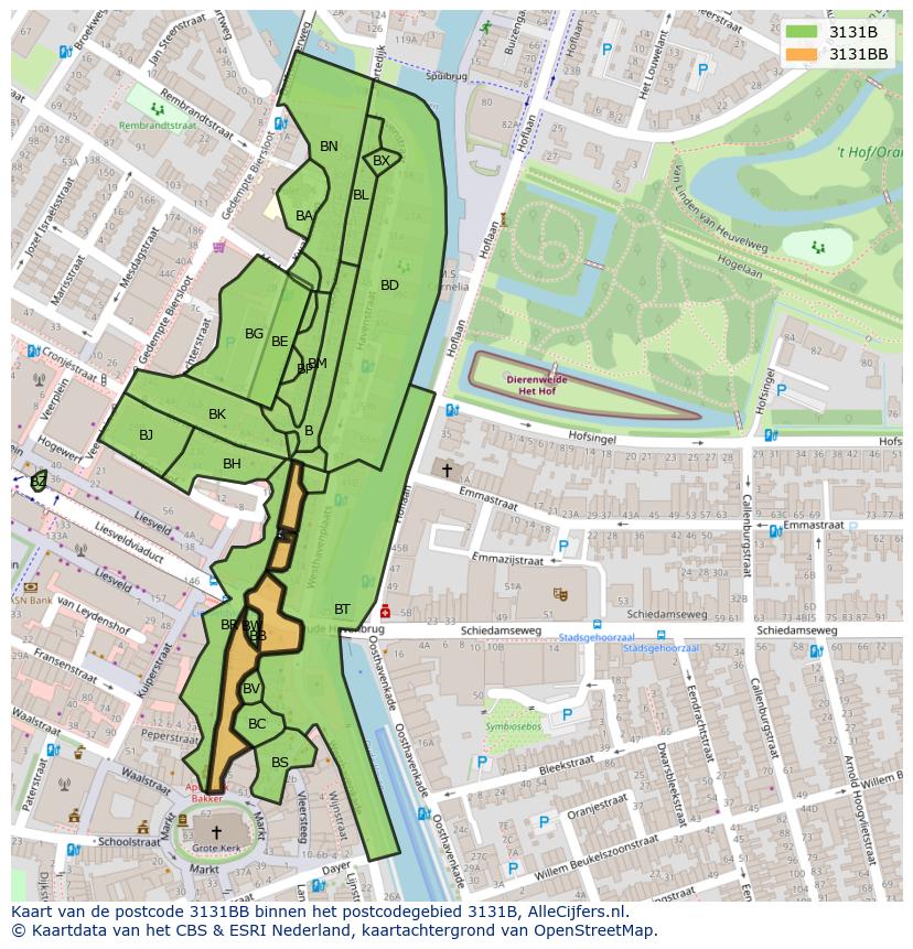 Afbeelding van het postcodegebied 3131 BB op de kaart.