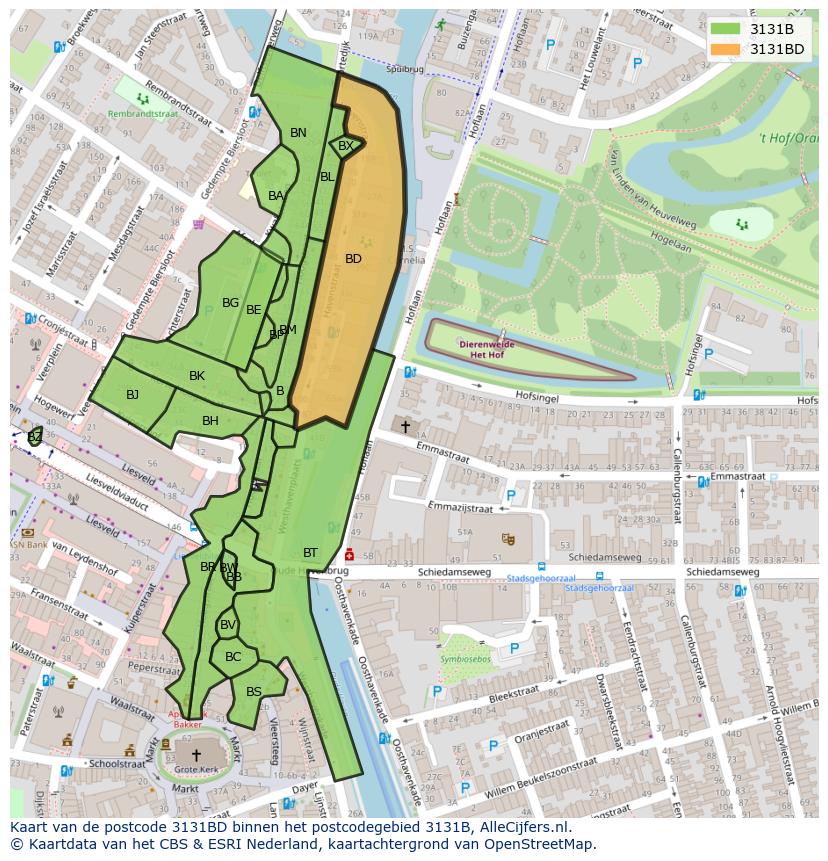 Afbeelding van het postcodegebied 3131 BD op de kaart.