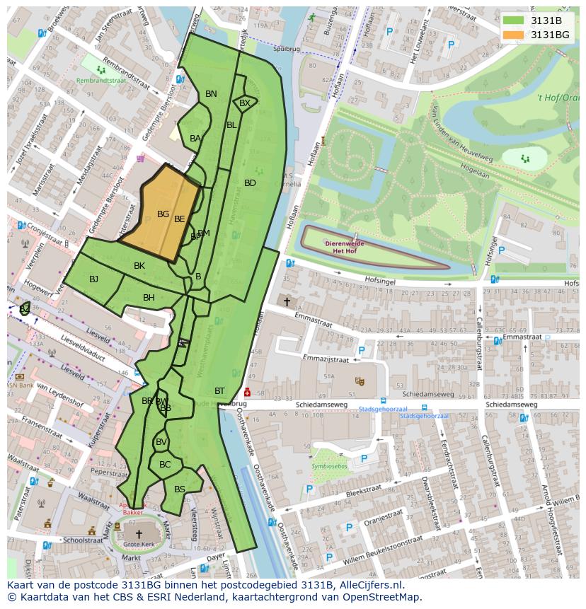 Afbeelding van het postcodegebied 3131 BG op de kaart.