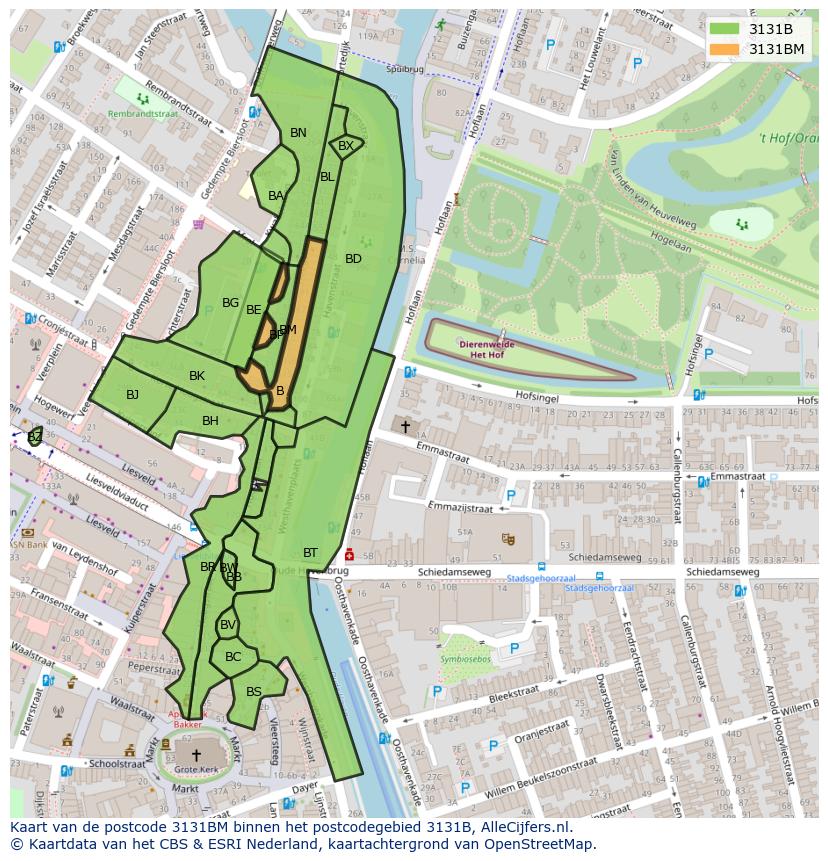 Afbeelding van het postcodegebied 3131 BM op de kaart.