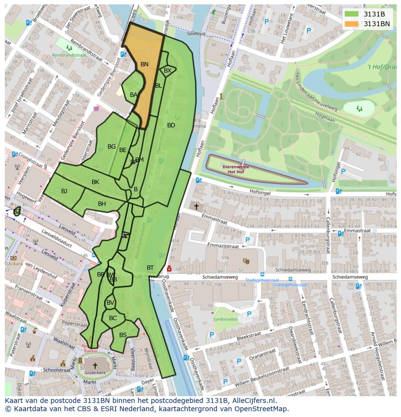 Afbeelding van het postcodegebied 3131 BN op de kaart.