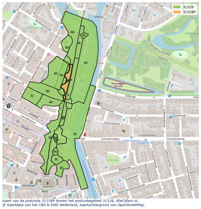 Afbeelding van het postcodegebied 3131 BP op de kaart.