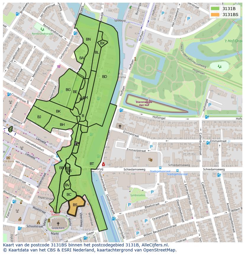 Afbeelding van het postcodegebied 3131 BS op de kaart.