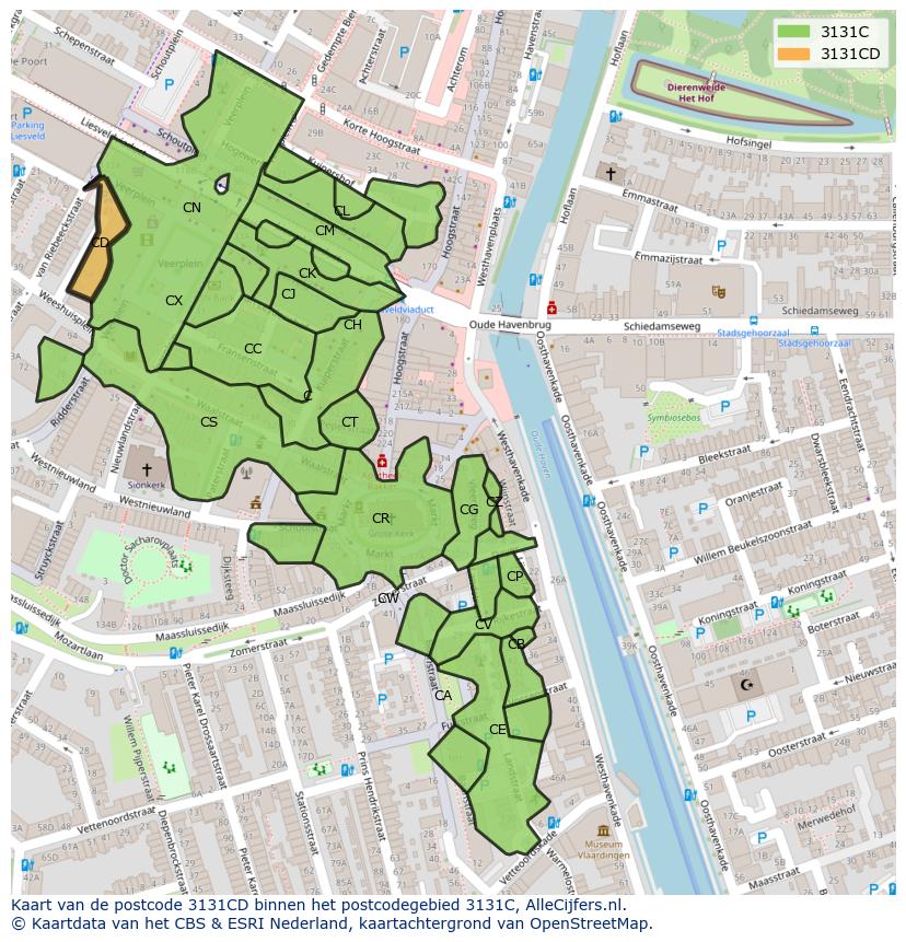 Afbeelding van het postcodegebied 3131 CD op de kaart.
