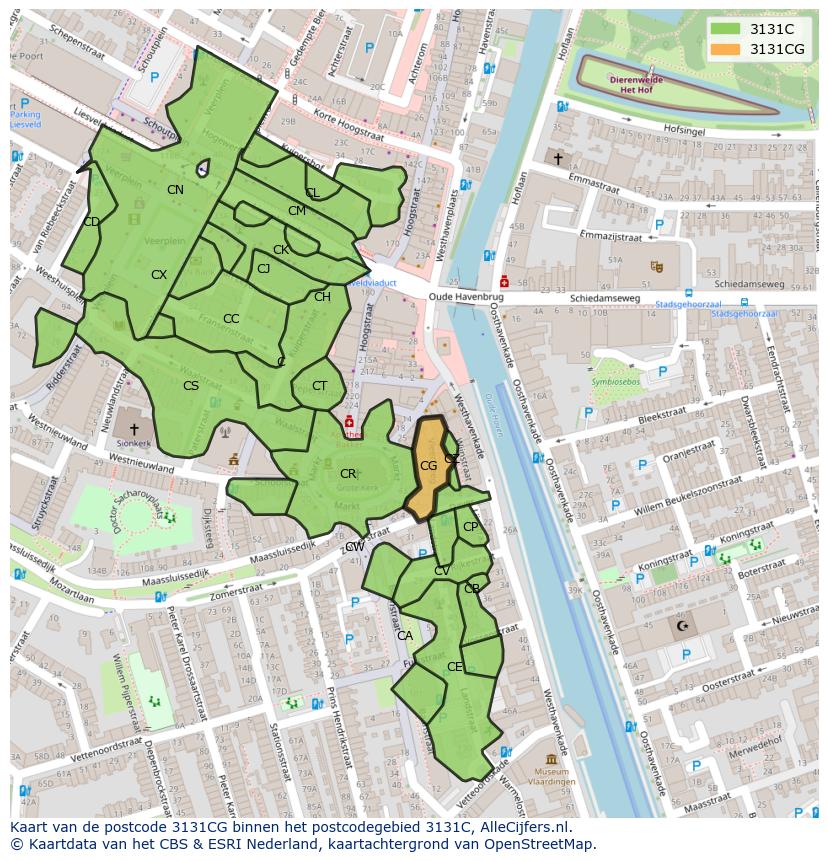 Afbeelding van het postcodegebied 3131 CG op de kaart.
