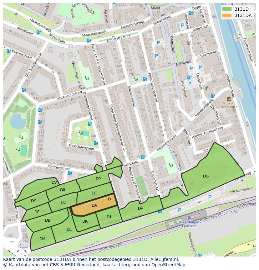 Afbeelding van het postcodegebied 3131 DA op de kaart.