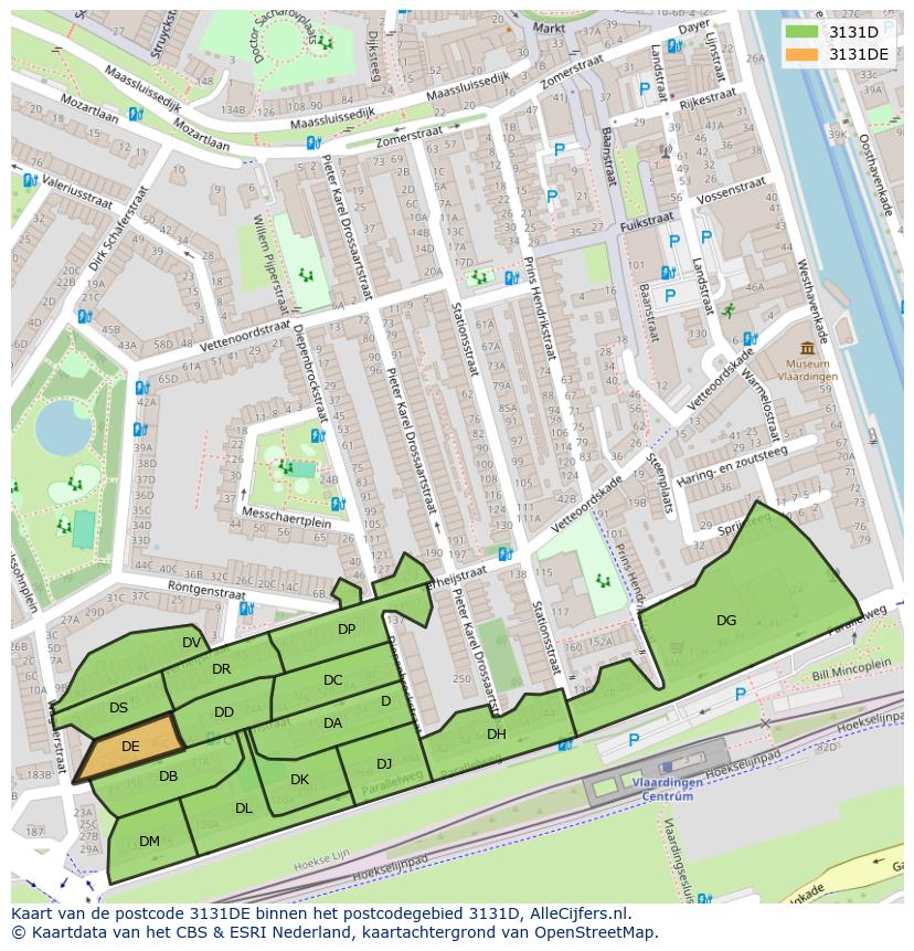 Afbeelding van het postcodegebied 3131 DE op de kaart.
