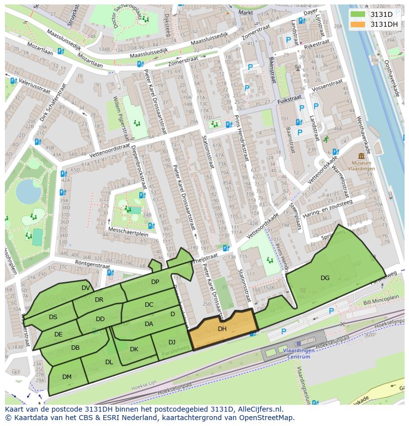 Afbeelding van het postcodegebied 3131 DH op de kaart.