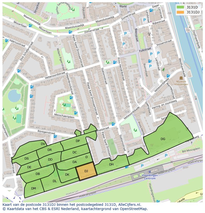 Afbeelding van het postcodegebied 3131 DJ op de kaart.