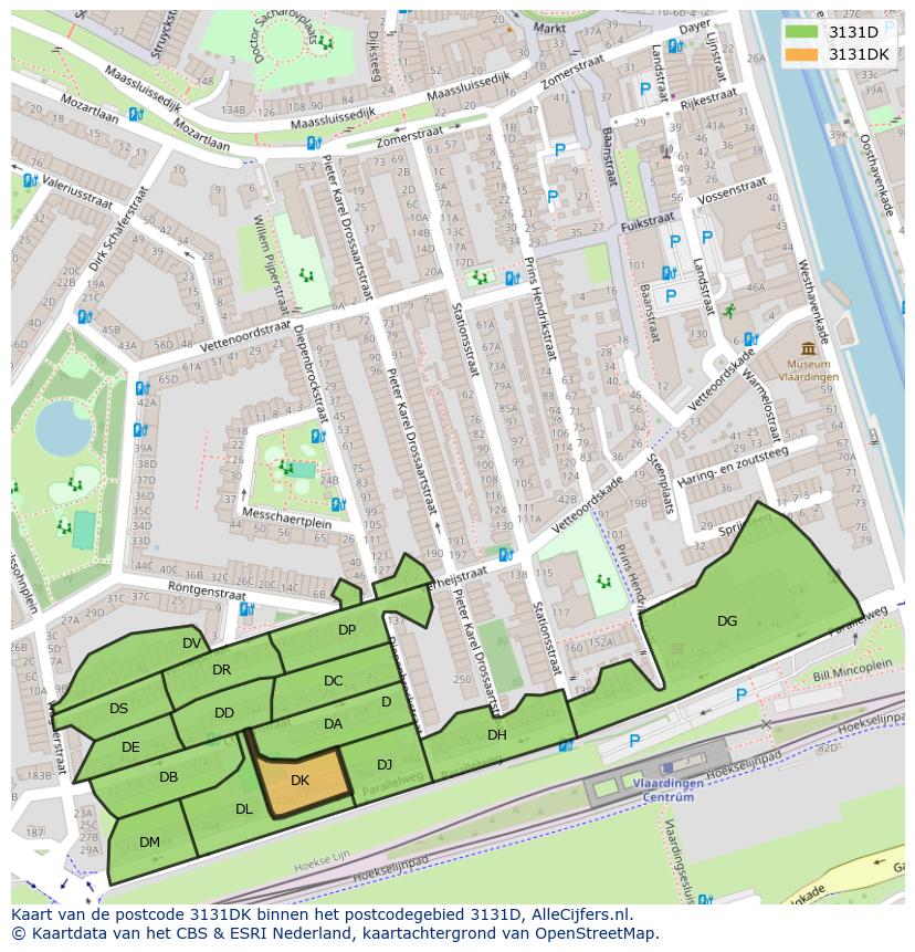 Afbeelding van het postcodegebied 3131 DK op de kaart.