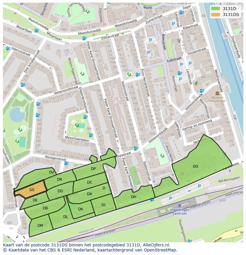 Afbeelding van het postcodegebied 3131 DS op de kaart.