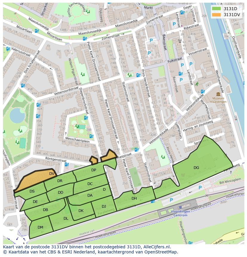 Afbeelding van het postcodegebied 3131 DV op de kaart.