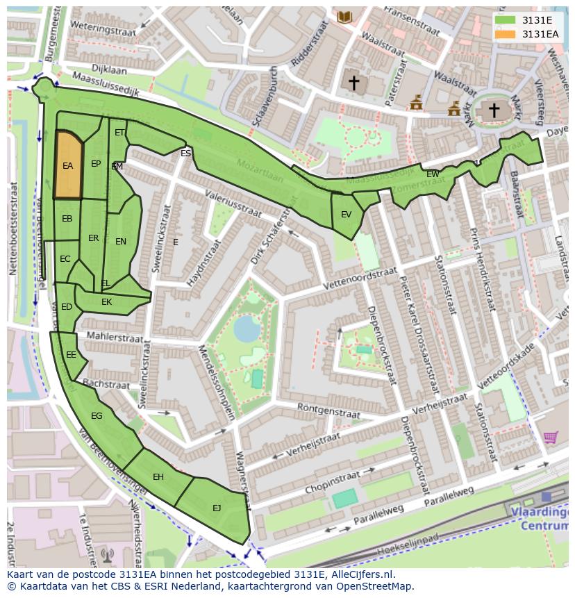 Afbeelding van het postcodegebied 3131 EA op de kaart.