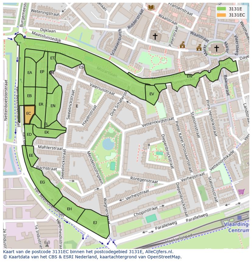 Afbeelding van het postcodegebied 3131 EC op de kaart.