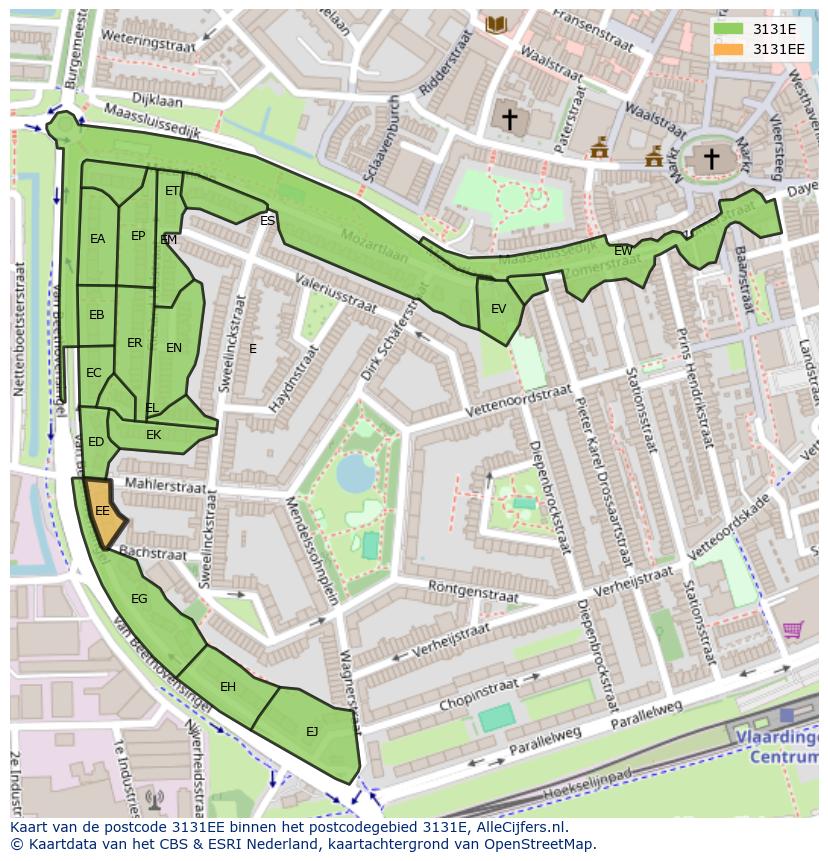 Afbeelding van het postcodegebied 3131 EE op de kaart.