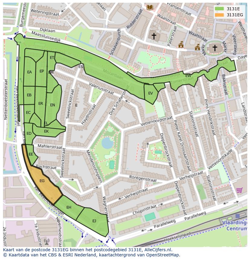 Afbeelding van het postcodegebied 3131 EG op de kaart.