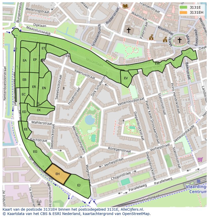 Afbeelding van het postcodegebied 3131 EH op de kaart.