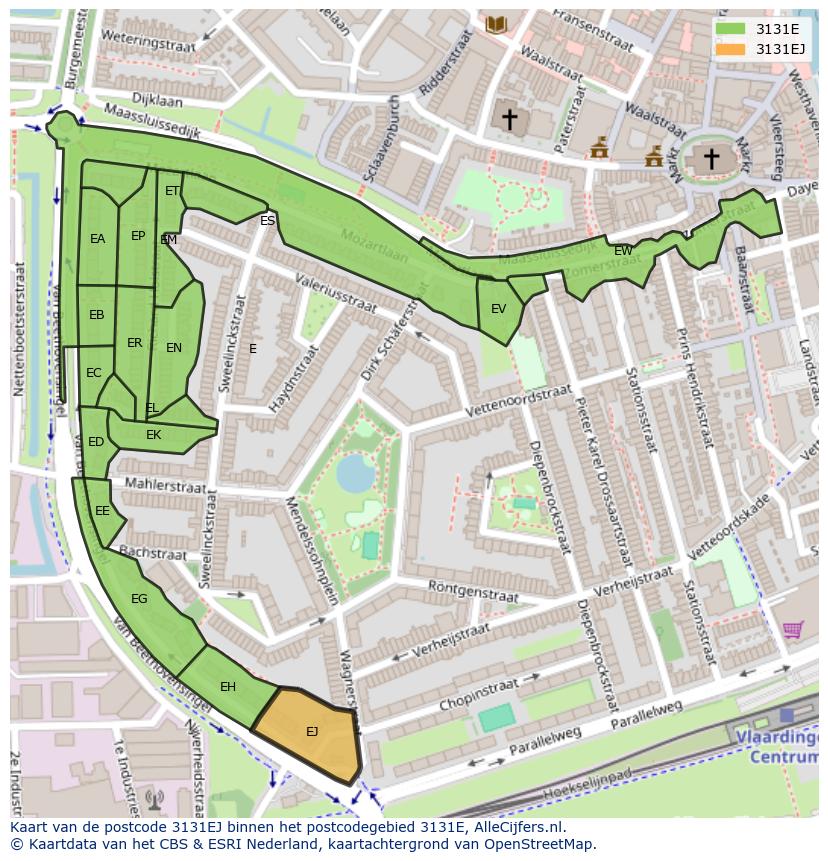 Afbeelding van het postcodegebied 3131 EJ op de kaart.