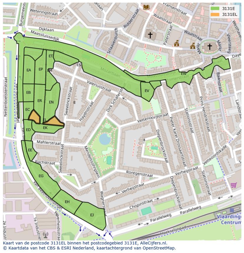 Afbeelding van het postcodegebied 3131 EL op de kaart.