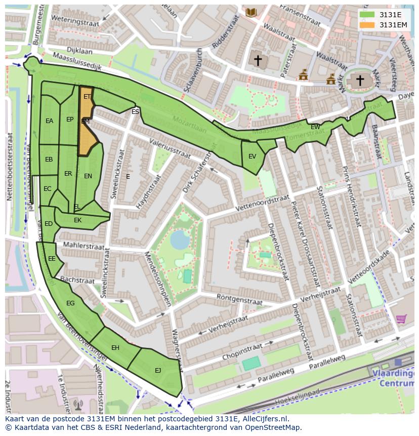 Afbeelding van het postcodegebied 3131 EM op de kaart.