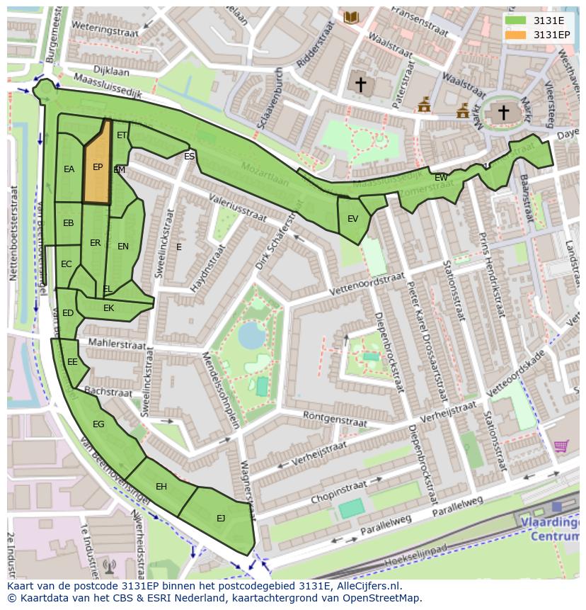 Afbeelding van het postcodegebied 3131 EP op de kaart.