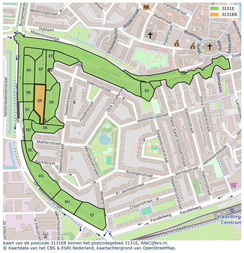 Afbeelding van het postcodegebied 3131 ER op de kaart.