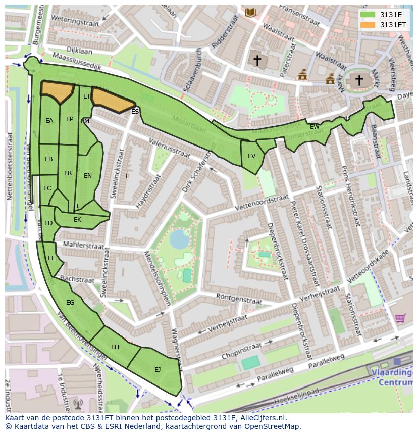 Afbeelding van het postcodegebied 3131 ET op de kaart.