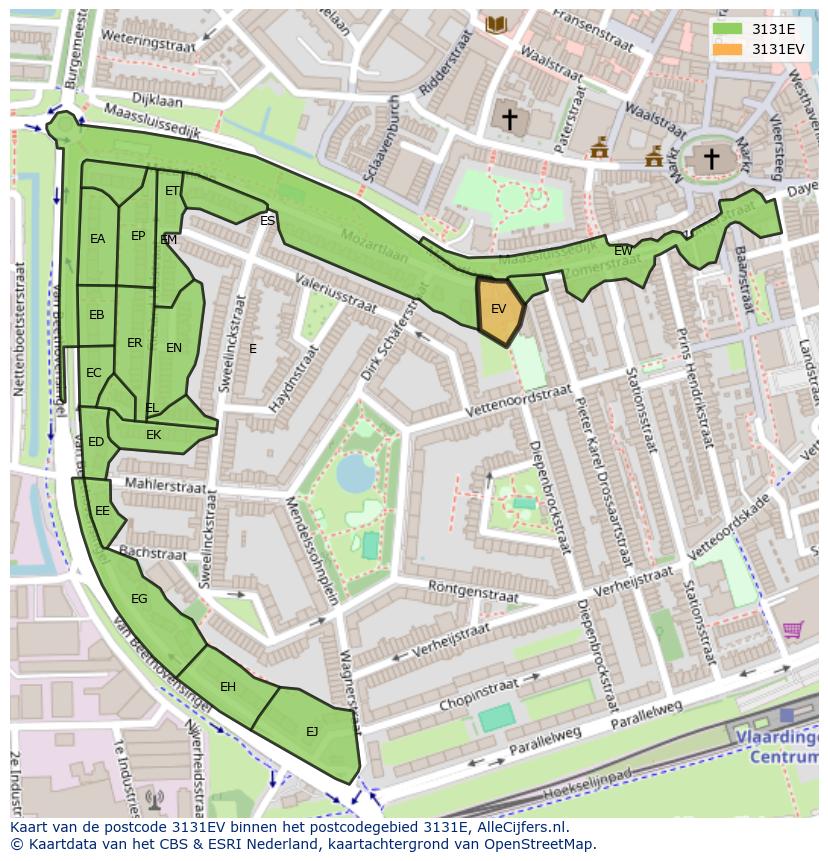 Afbeelding van het postcodegebied 3131 EV op de kaart.