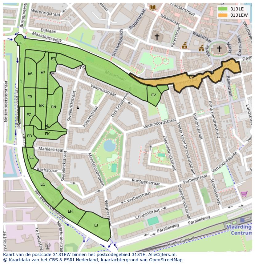 Afbeelding van het postcodegebied 3131 EW op de kaart.