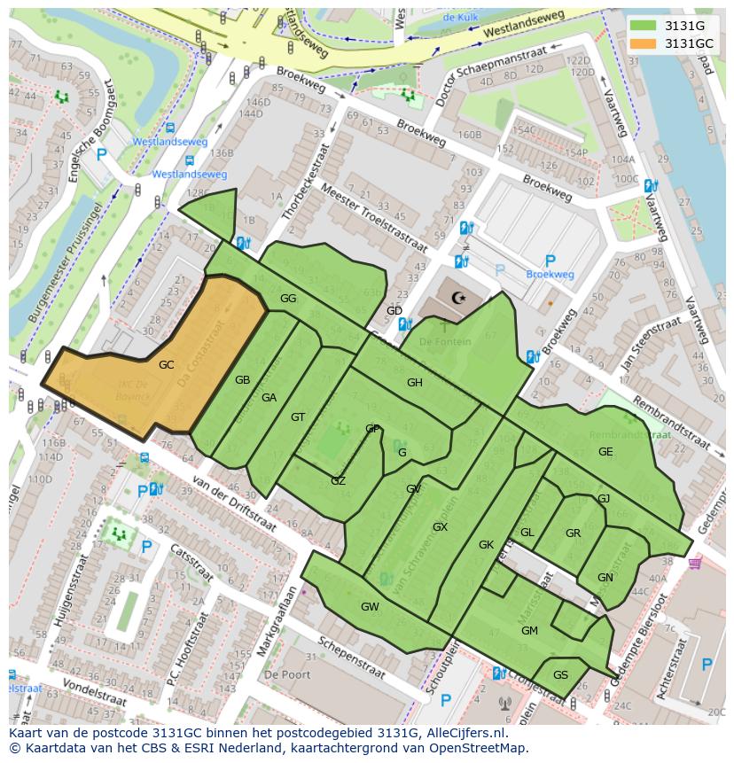 Afbeelding van het postcodegebied 3131 GC op de kaart.