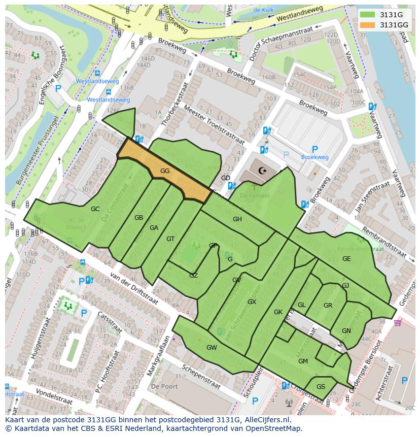 Afbeelding van het postcodegebied 3131 GG op de kaart.