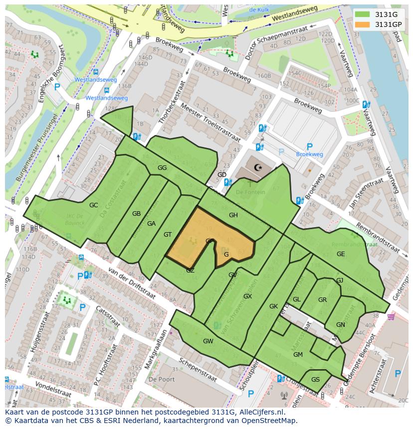 Afbeelding van het postcodegebied 3131 GP op de kaart.