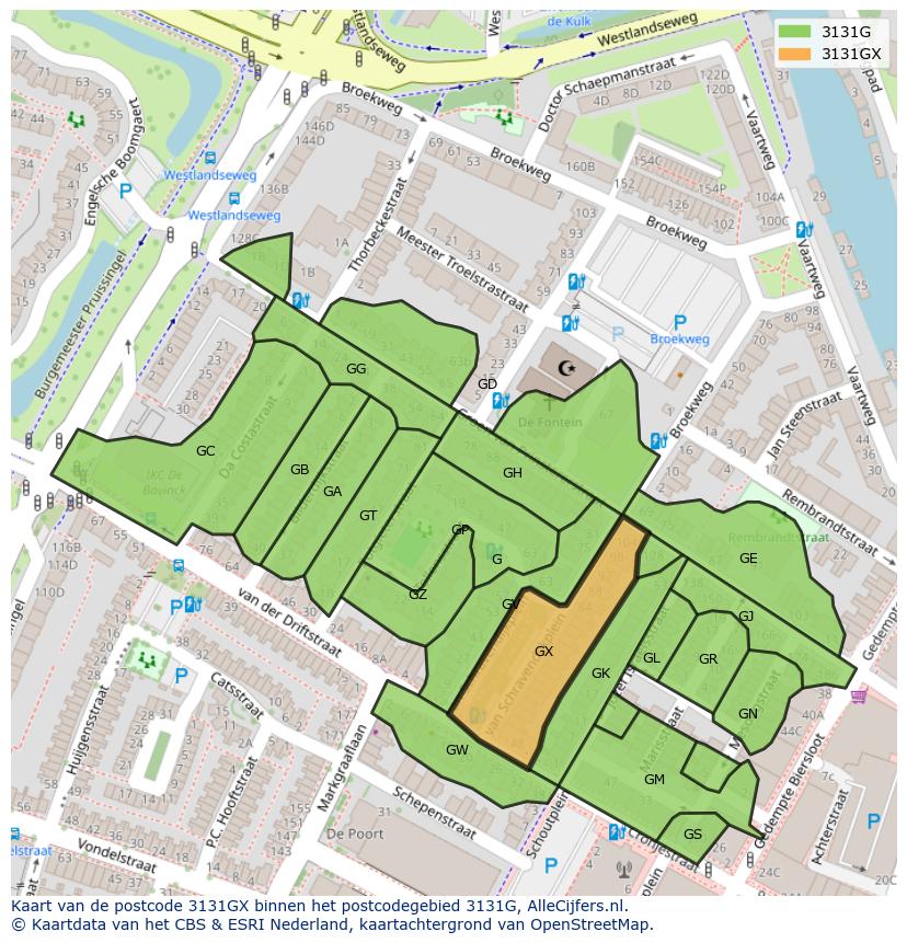 Afbeelding van het postcodegebied 3131 GX op de kaart.