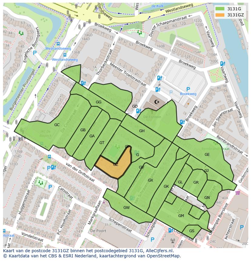 Afbeelding van het postcodegebied 3131 GZ op de kaart.