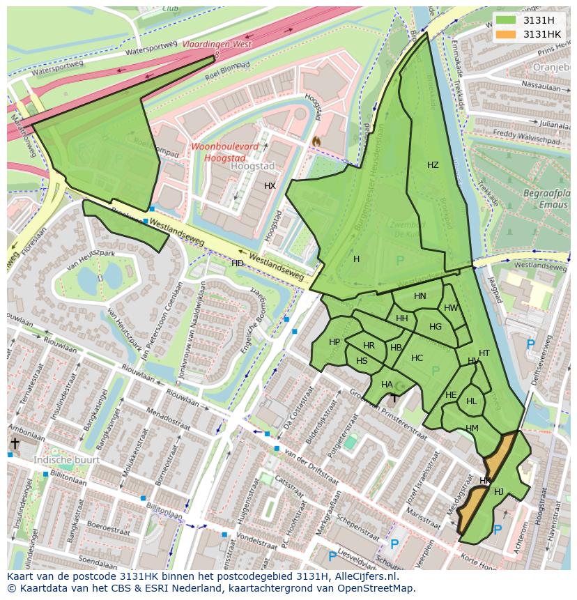 Afbeelding van het postcodegebied 3131 HK op de kaart.