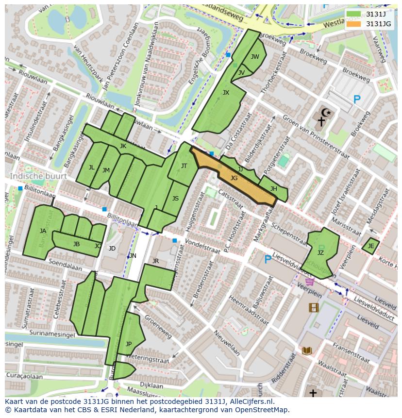 Afbeelding van het postcodegebied 3131 JG op de kaart.