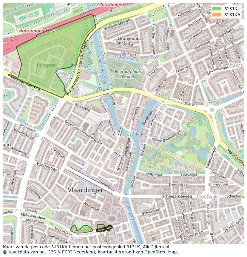 Afbeelding van het postcodegebied 3131 KA op de kaart.