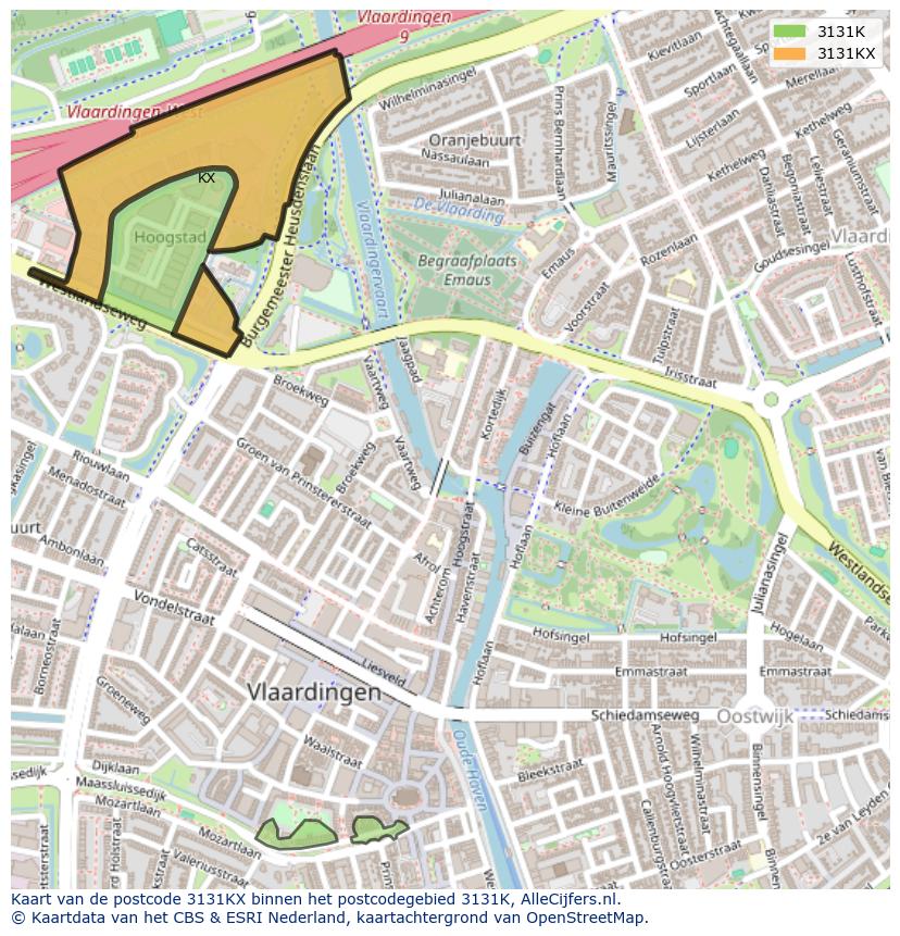Afbeelding van het postcodegebied 3131 KX op de kaart.