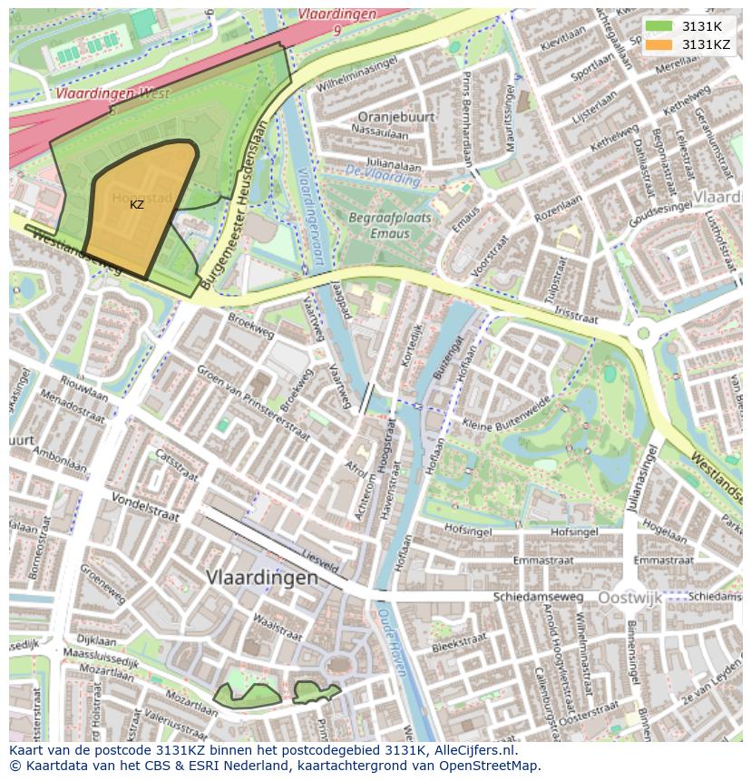 Afbeelding van het postcodegebied 3131 KZ op de kaart.