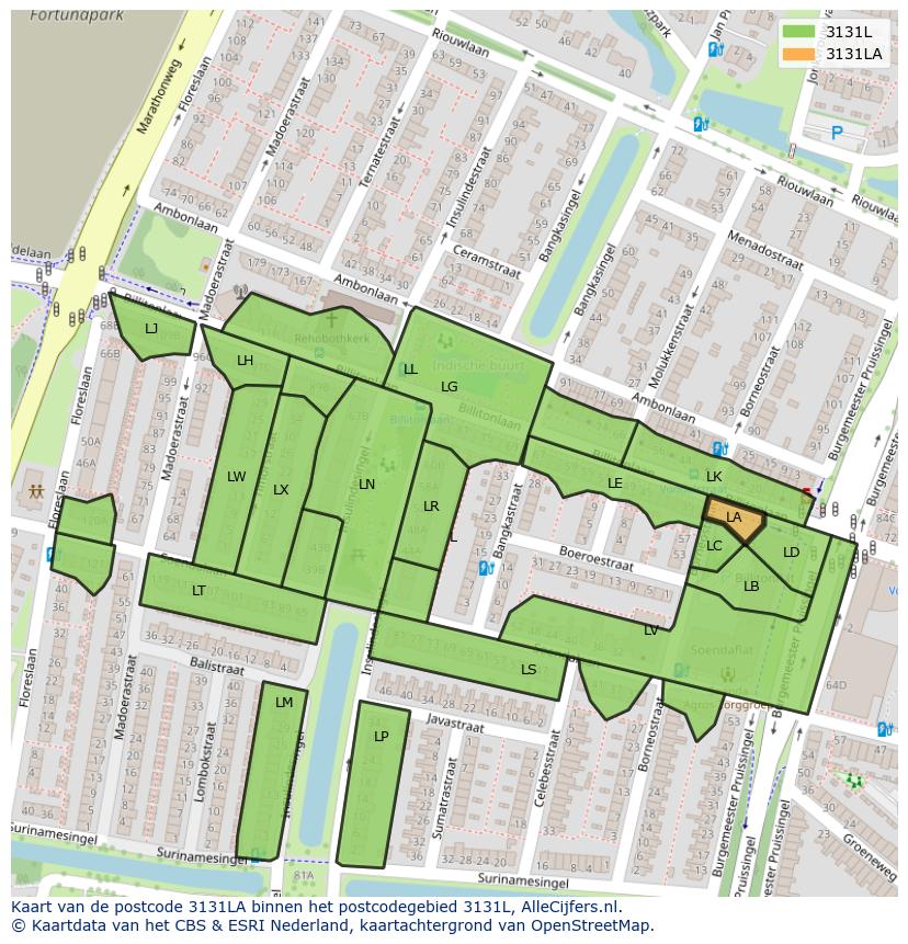 Afbeelding van het postcodegebied 3131 LA op de kaart.