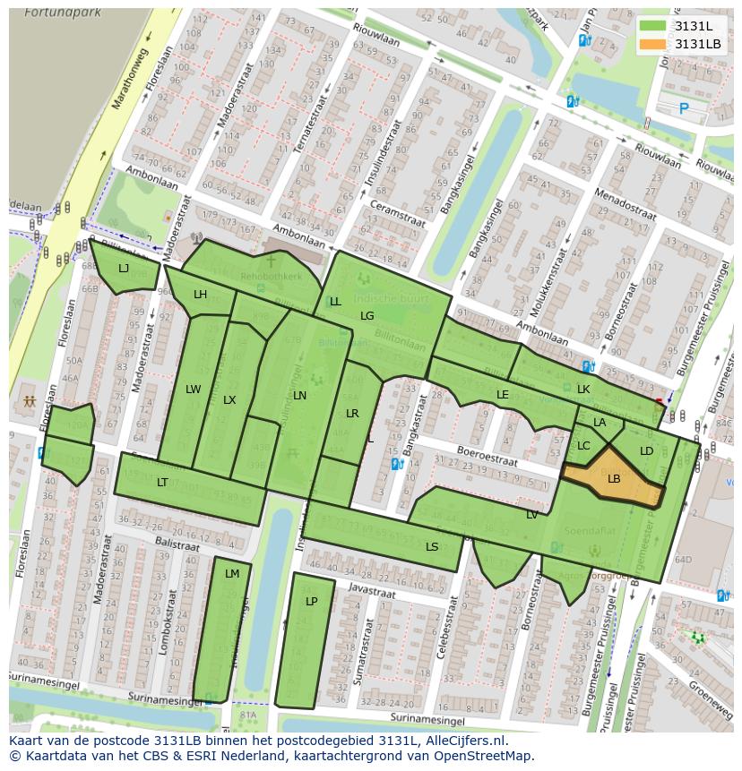 Afbeelding van het postcodegebied 3131 LB op de kaart.